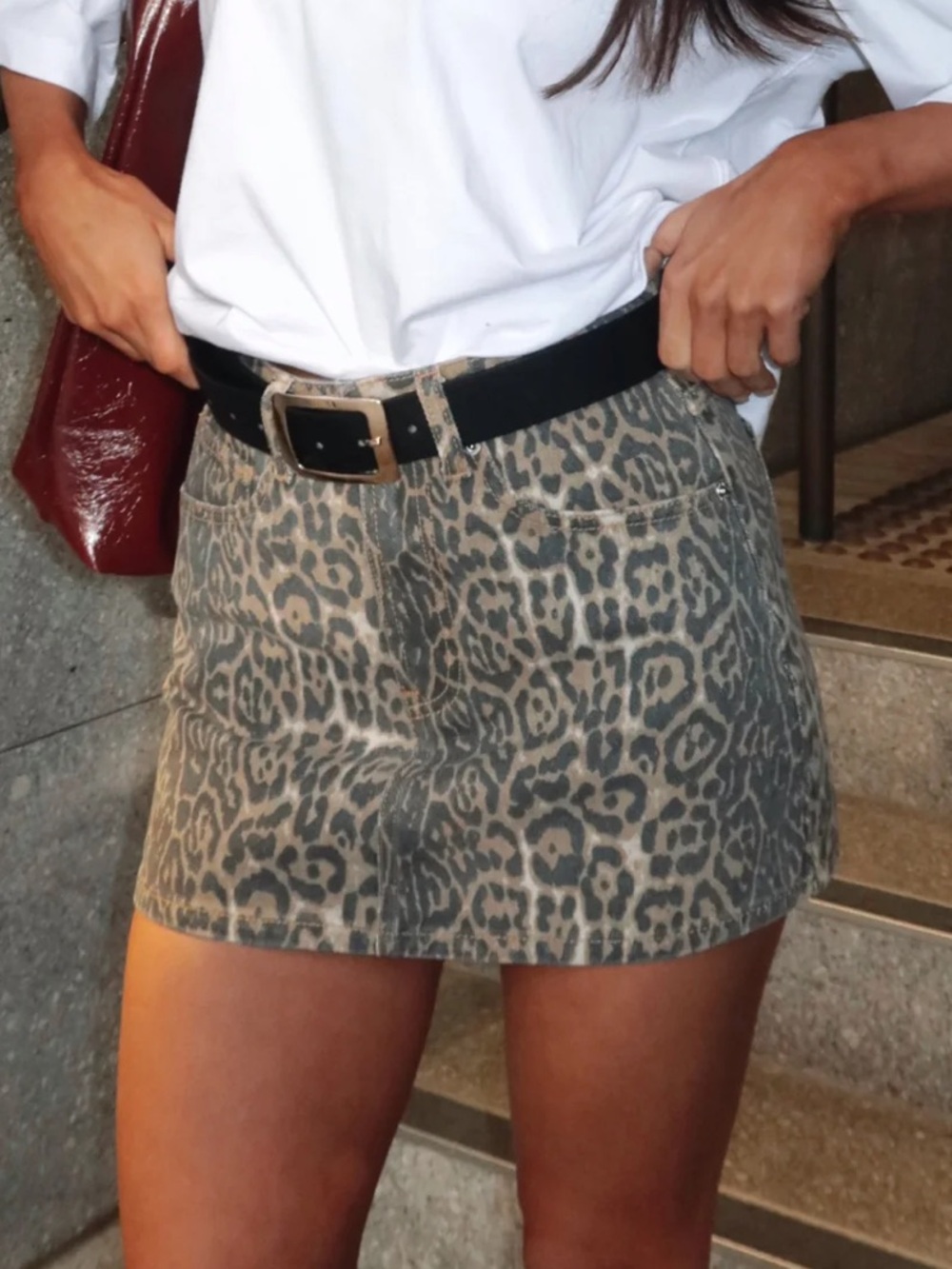 White Fox Leopard Denim Mini Skirt